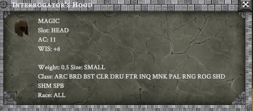 INTERROGATOR'S HOOD item card